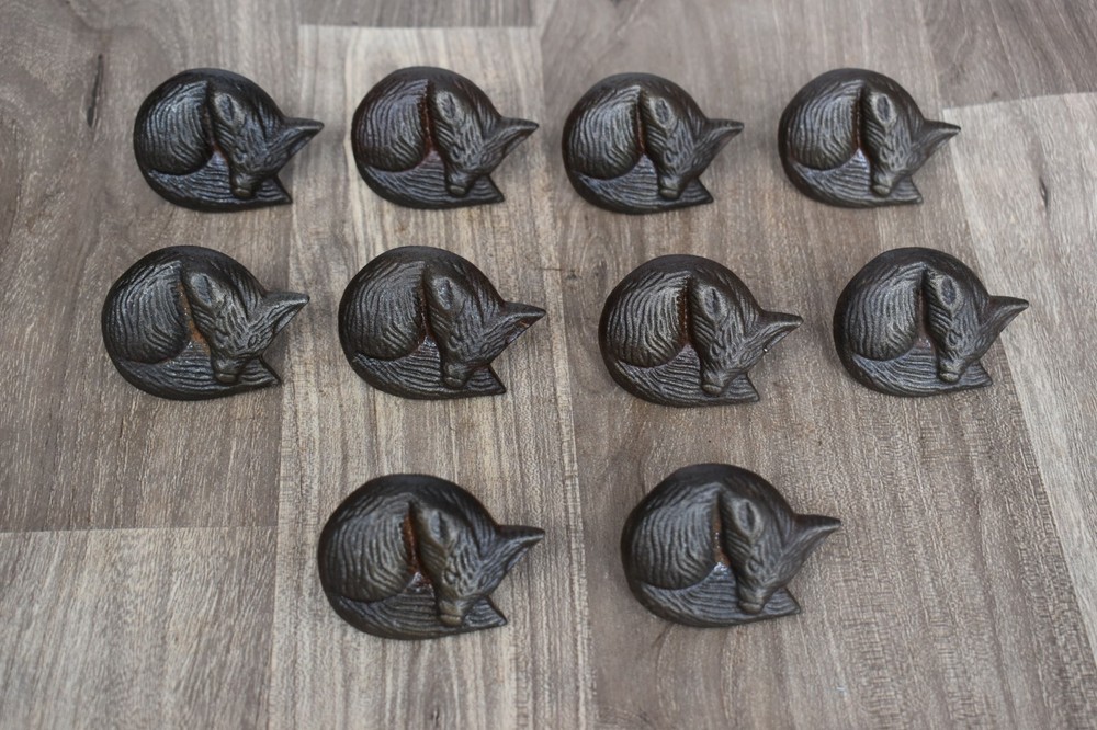 Iron door knobs cast cabinet Fox drawer handles pull rustic hardwar 10 pcs