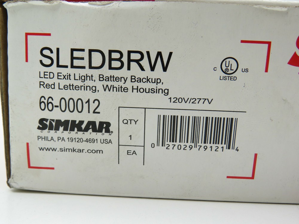 Simkar SLEDBRW Emergency Red LED Exit Light with Battery Backup 120/277V
