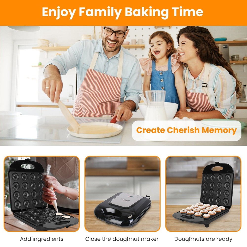 Mini Donut Maker Machine 16 Hole Nonstick Double Sided Heating 1400W