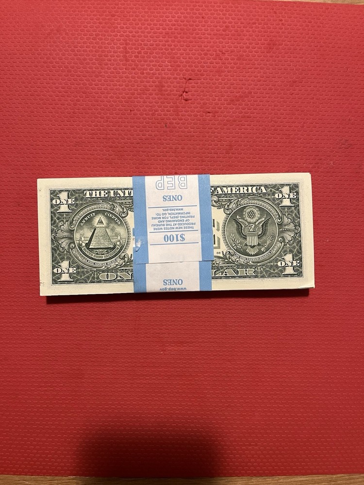 100 Sequential $1 Bills - Uncirculated BEP Strap - Crisp New Notes