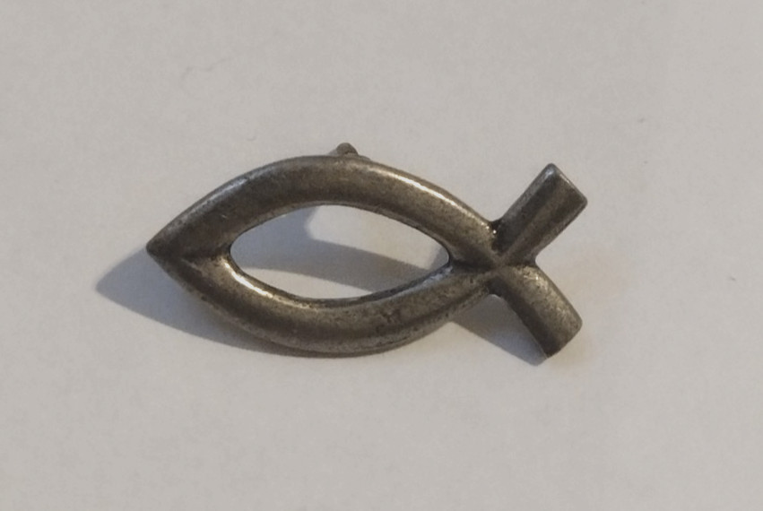 Gray Fish Ichthus Religious Lapel Tack Pin