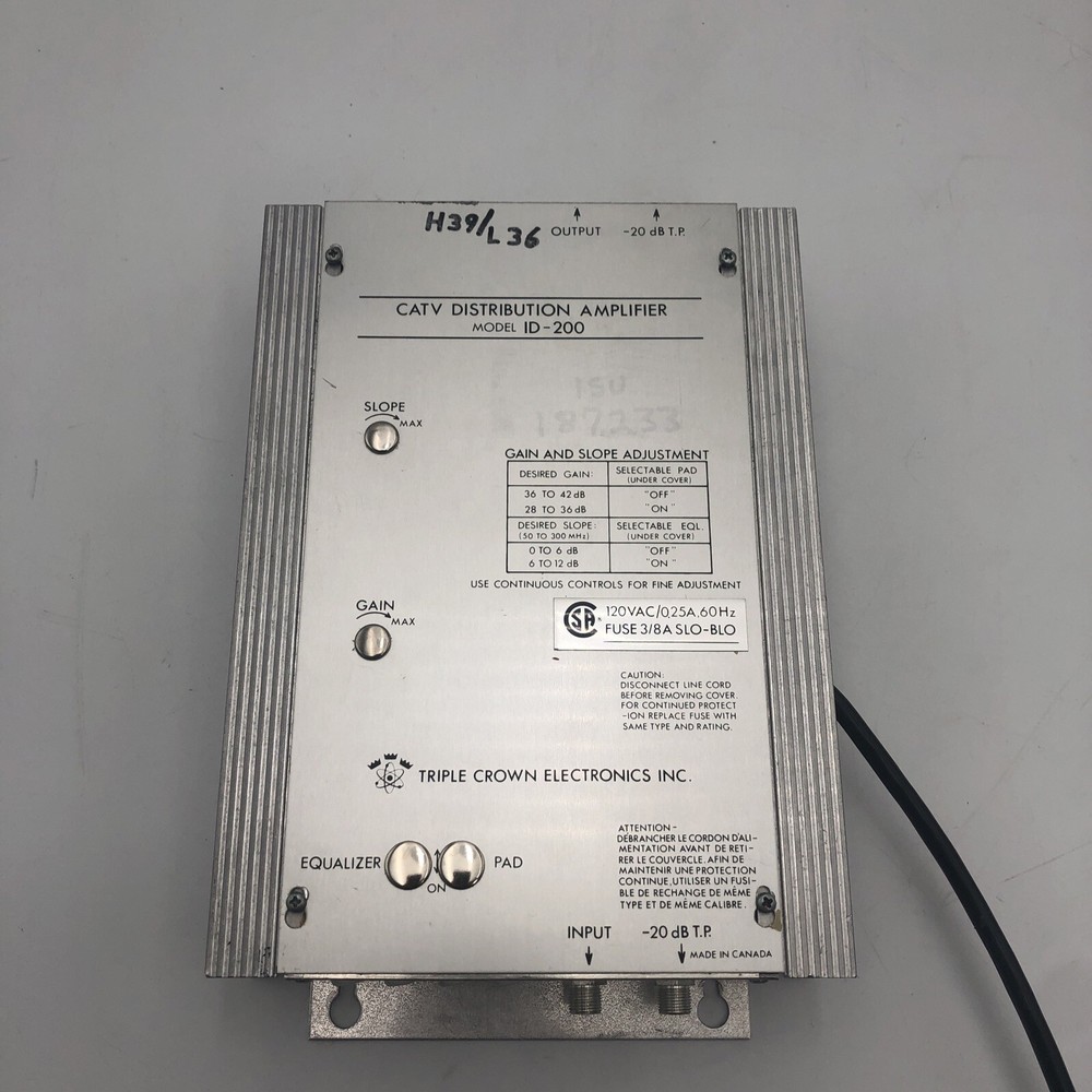 VINTAGE Triple Crown Electronics CATV Distribution Amplifer ID-200 UNTESTED READ