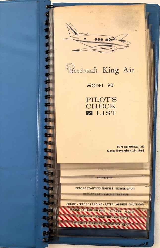 Beechcraft King Air Model 90 Pilot's Check List, 1968
