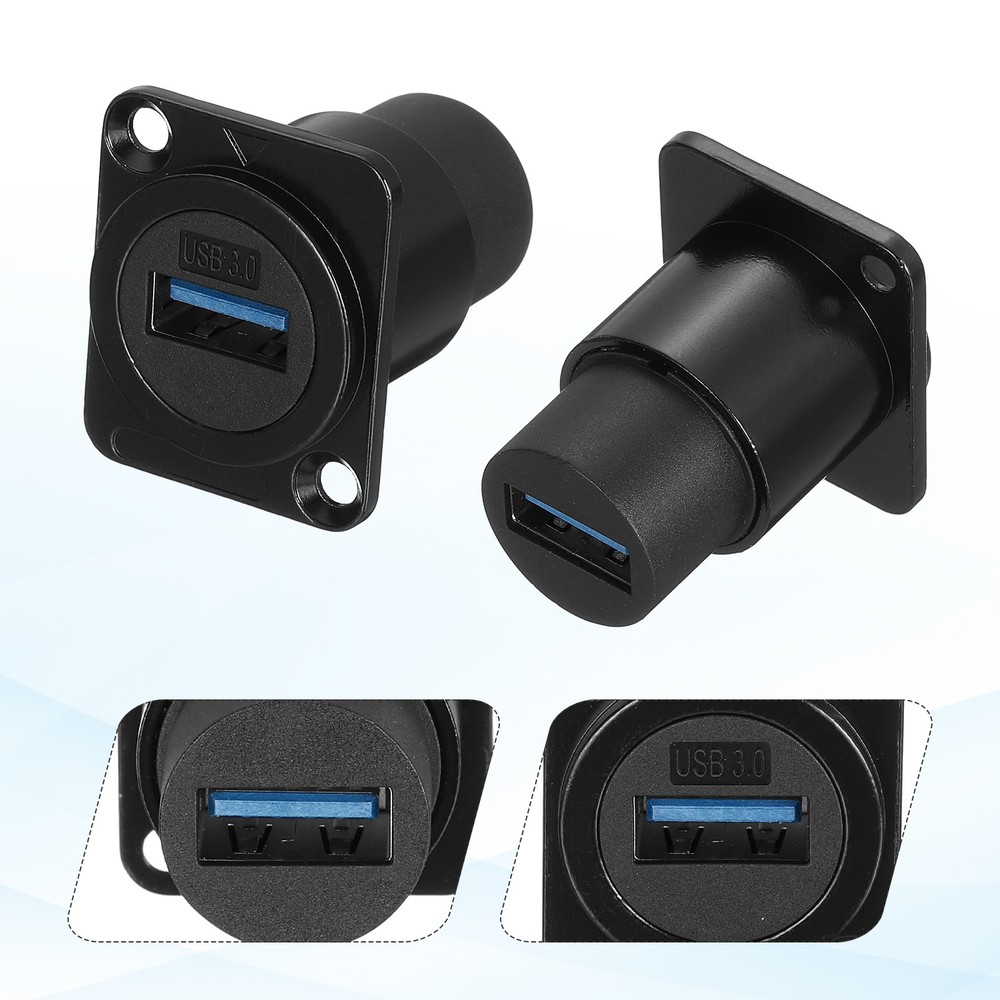 2Pcs USB 3.0 Panel Mount Coupler, D-Type USB Pass Through 5.0Gbps Black
