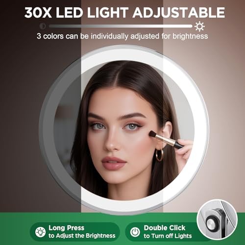 30x Magnifying Mirror, Lighted Makeup Mirror with 3 Colors Modes & 30X Chrome