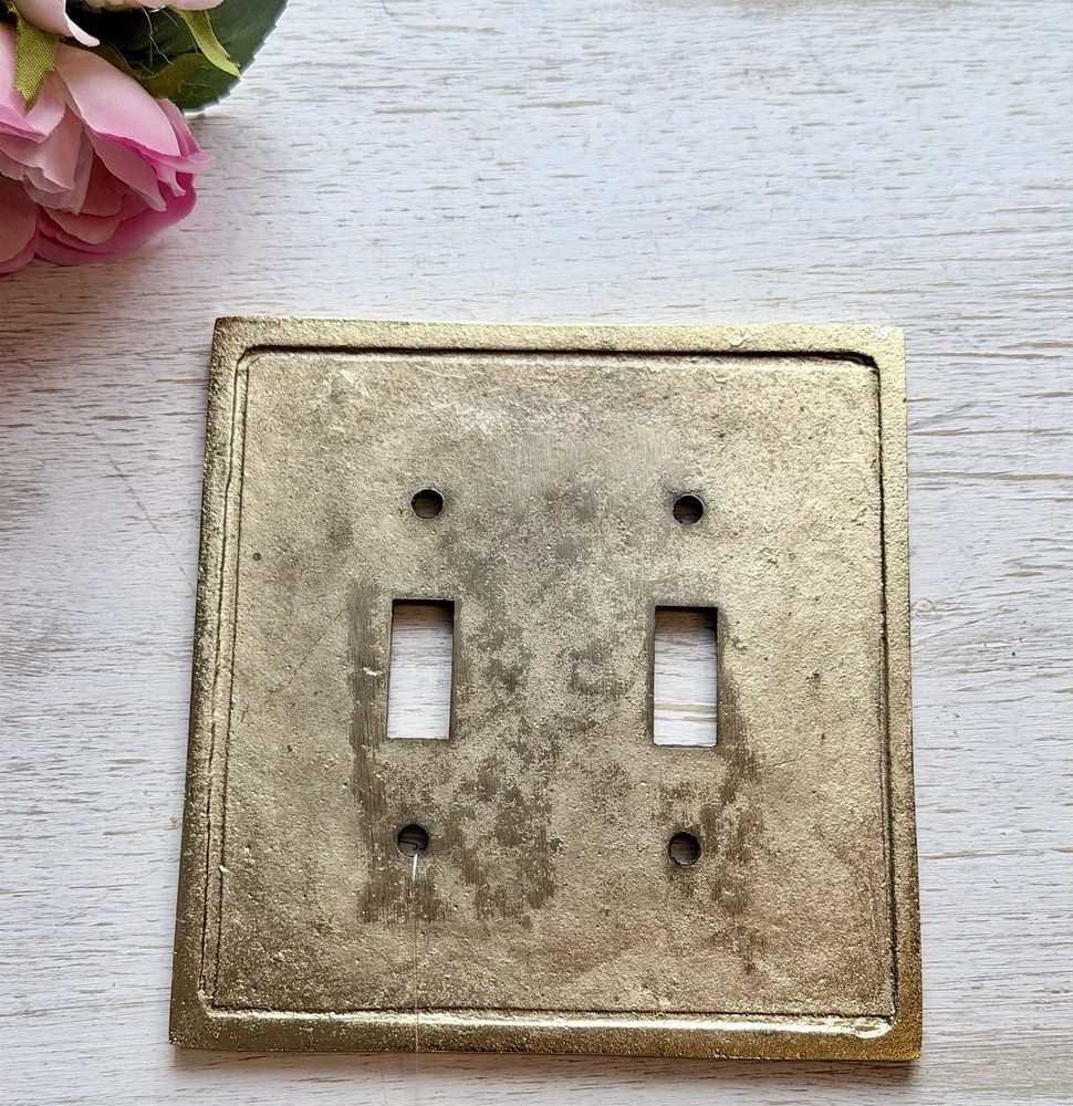 Gold Polished Double Toggle Plate Light Switch Cover Raised Scroll Design VTG