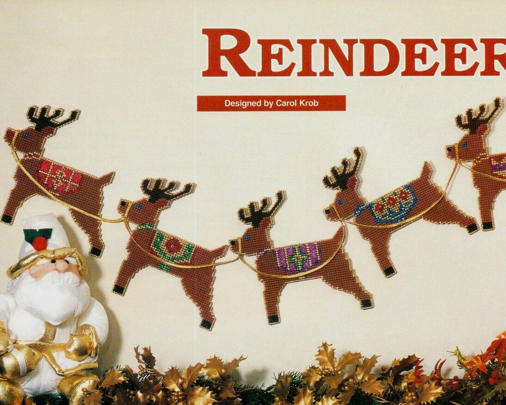 REINDEER GARLAND 9 SADDLE DESIGNS CHRISTMAS PLASTIC CANVAS PATTERN INSTRUCTIONS