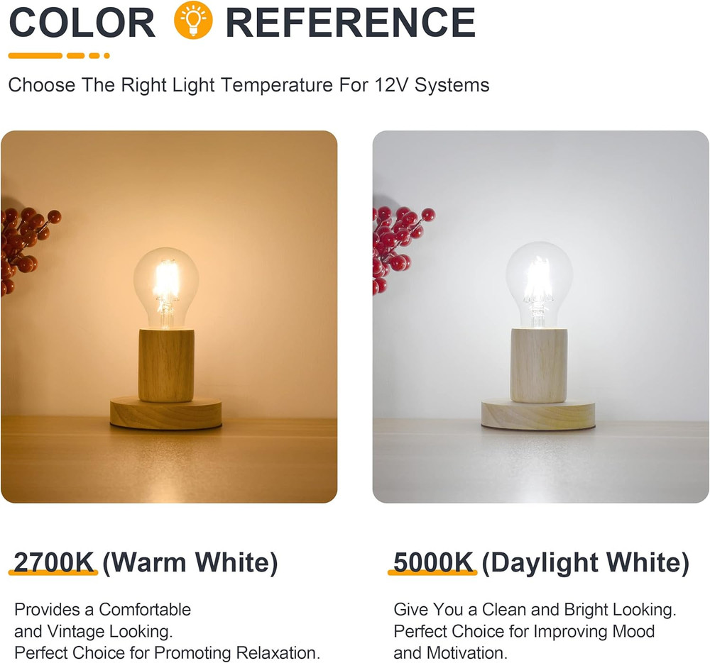 12V Low Voltage LED Light Bulbs - Soft Warm 2700K 4W E26 Edison Base 40W Equival