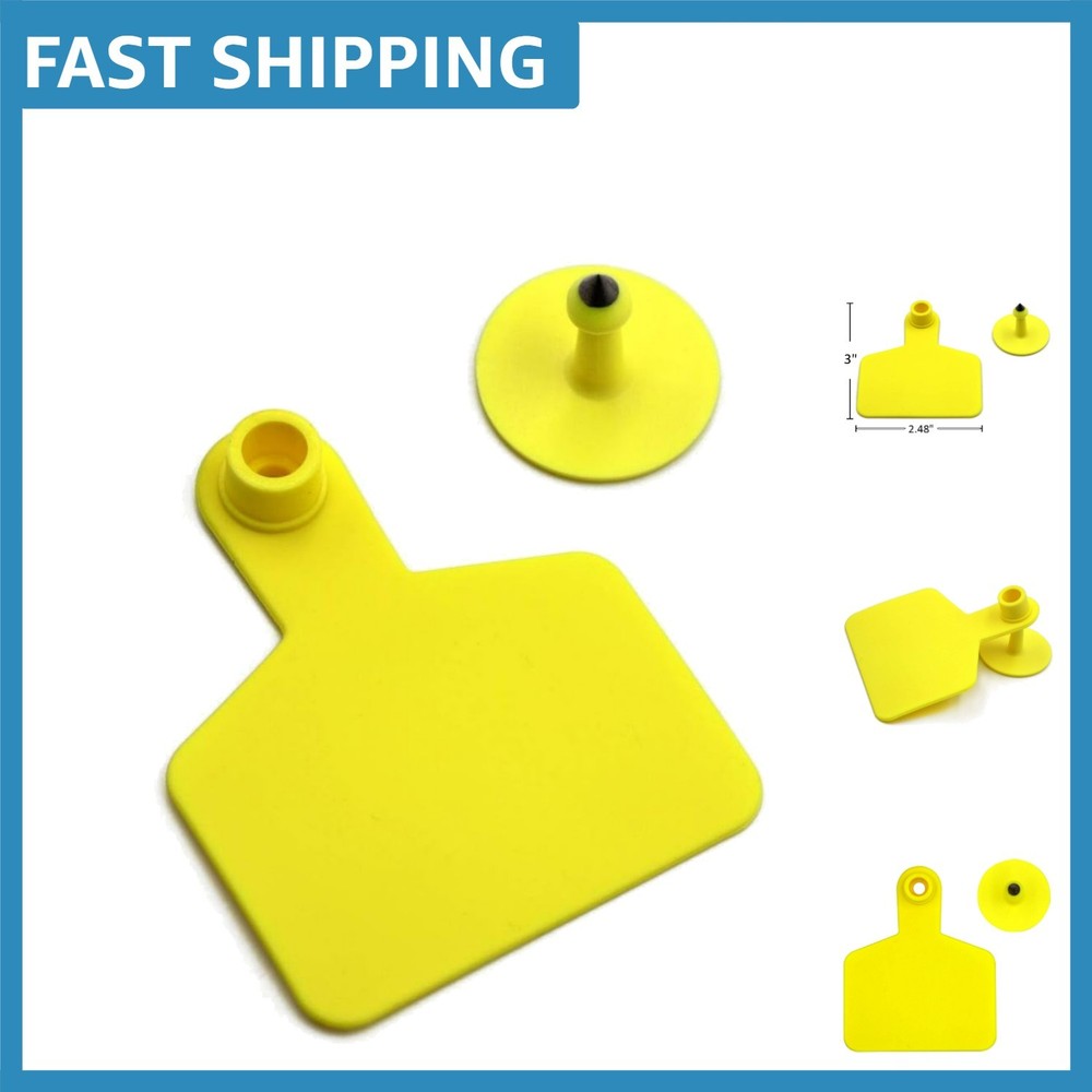 High-Quality Yellow Blank Ear Tags for Cattle, Ideal for Ranchers - 100 Count