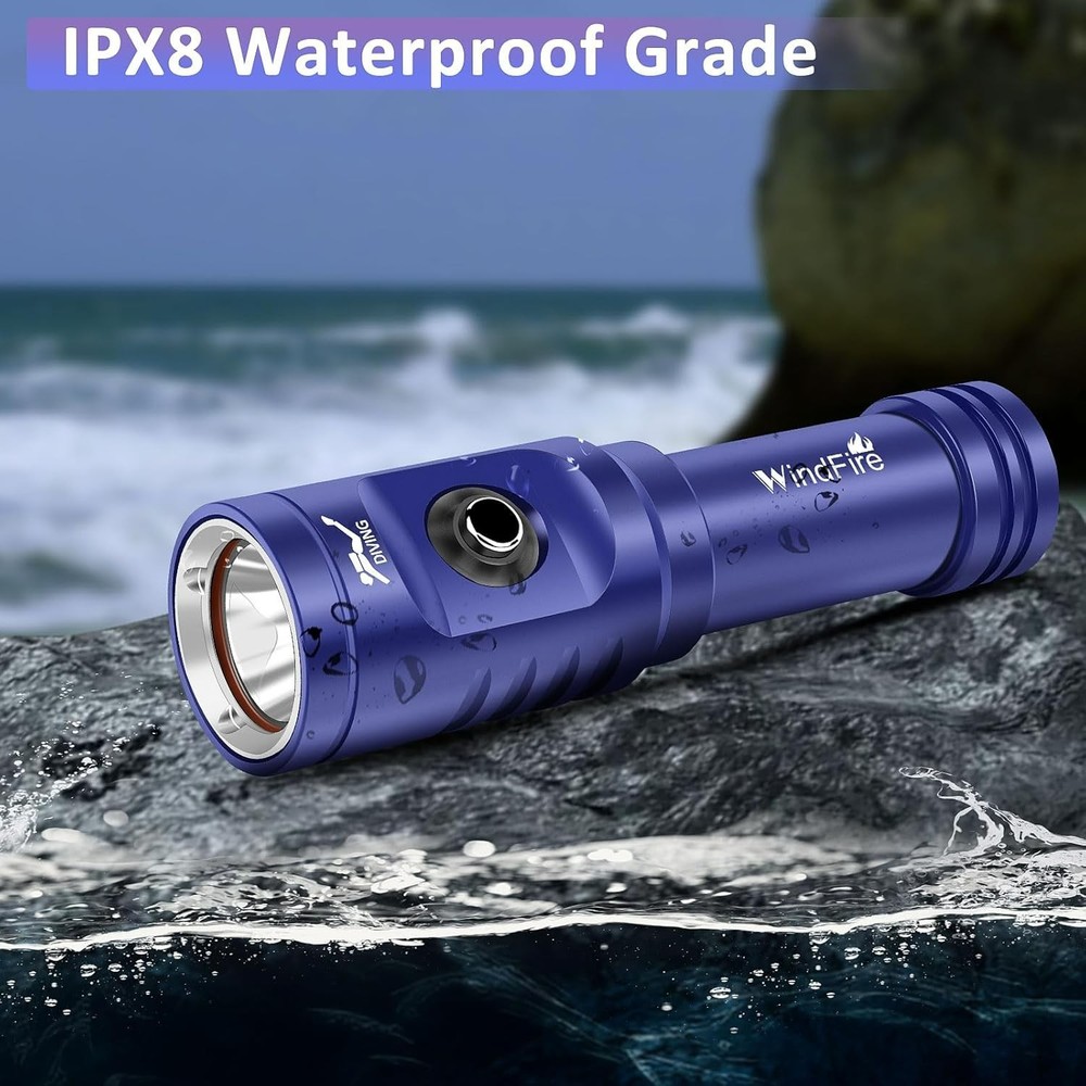 TS08 Scuba Diving Flashlight, Super Bright Dive Light Rechargeable, 3 Modes