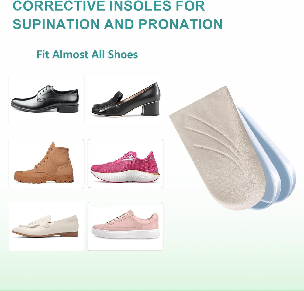 Corrective Insoles for Supination and Pronation, 3 Layers Adjustable Supination
