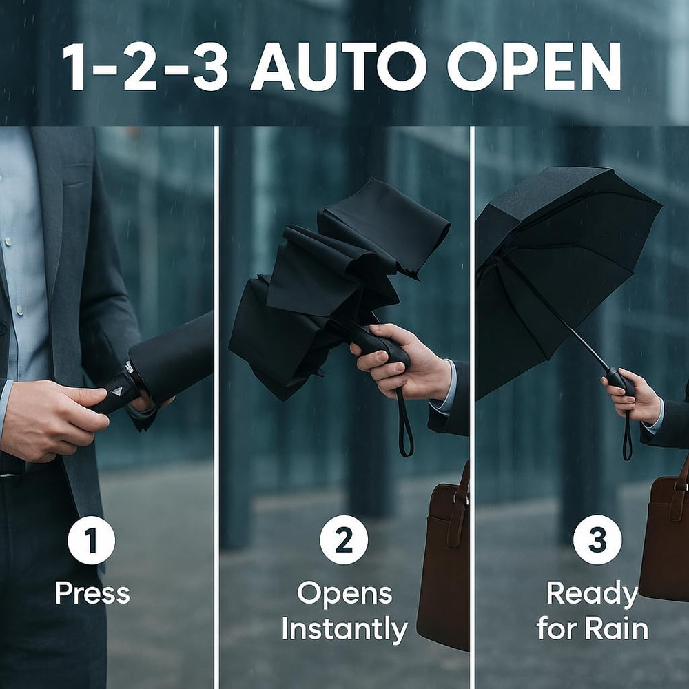 Windproof Travel Umbrella, Automatic Umbrellas for Rain, Compact