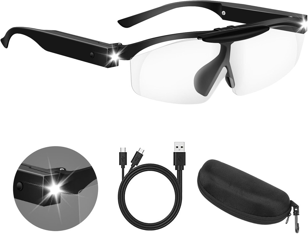 200% Magnifying Glasses with Light, Rechargeable LED Lighted Magnifying Eyewear,