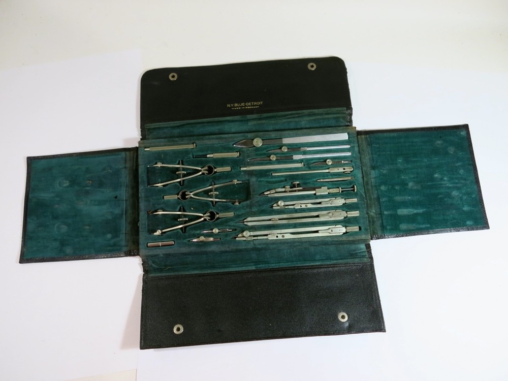 Vintage Engineer/Architect Drafting Compass Set — N.Y. Blue-Detroit