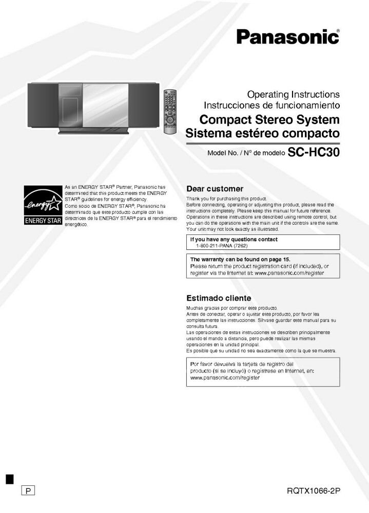 Panasonic SA-HC30 Stereo System Owners Instruction Manual