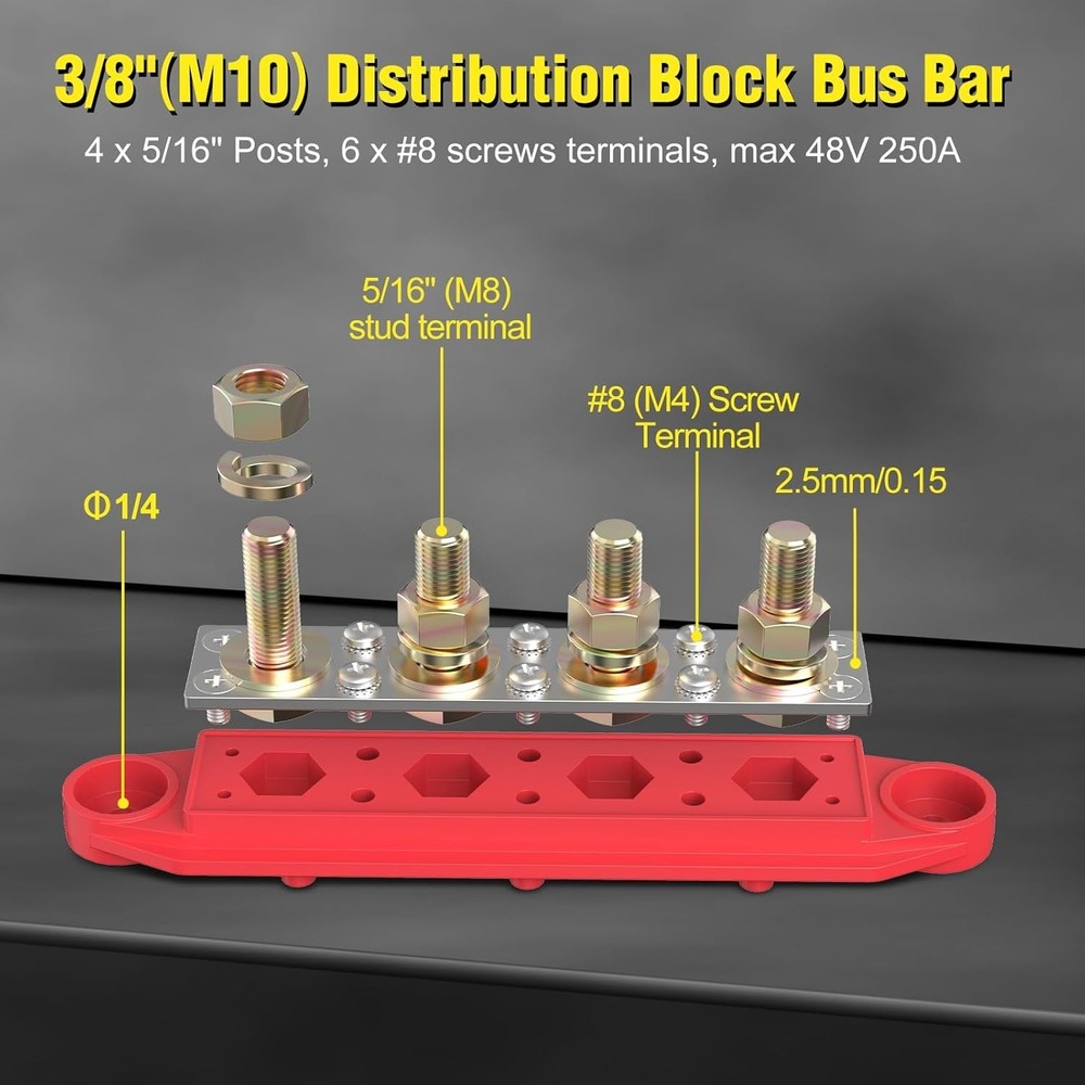 Heavy-Duty Power Distribution Block, 4 x 5/16" Posts