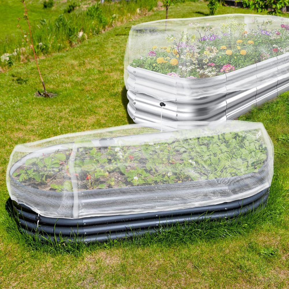 2 Pack Garden Netting for Raised Beds, Rectangular Mesh Plant Covers with Drawst