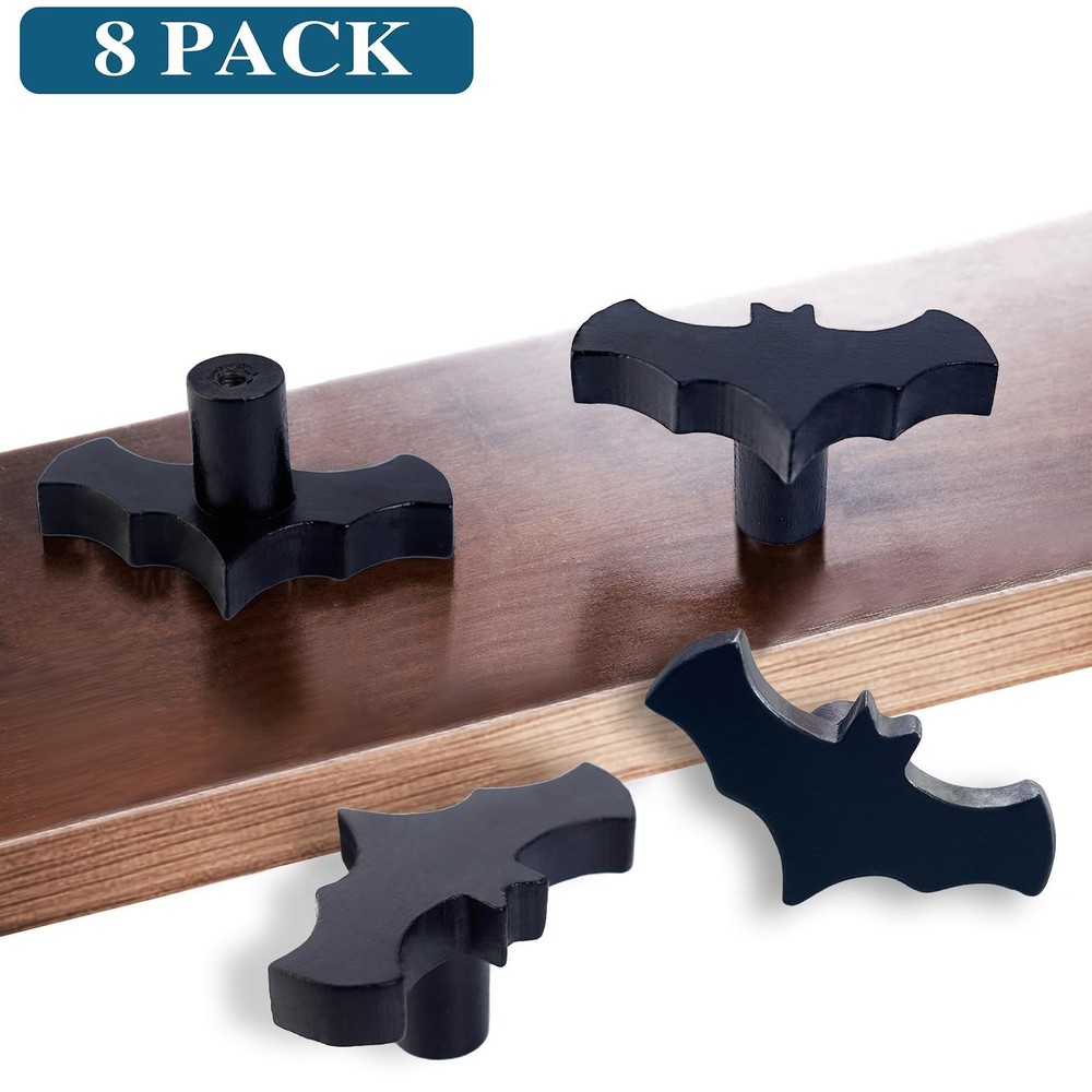 Gothic Bat Cabinet Knobs 8 Pack - Black Gothic Decor Handles for Kitchen Cabi...