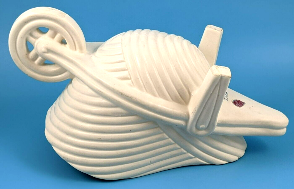 Vintage Lefton Ceramic Bisque Wheelbarrow Planter Japan