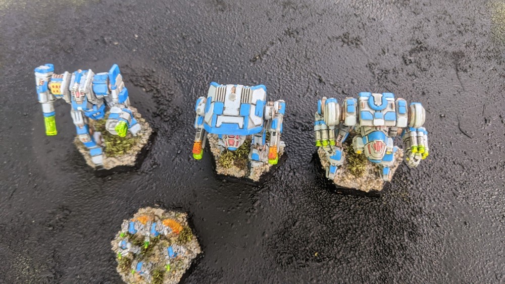3x Custom Mechs, 1x Infantry. Battletech