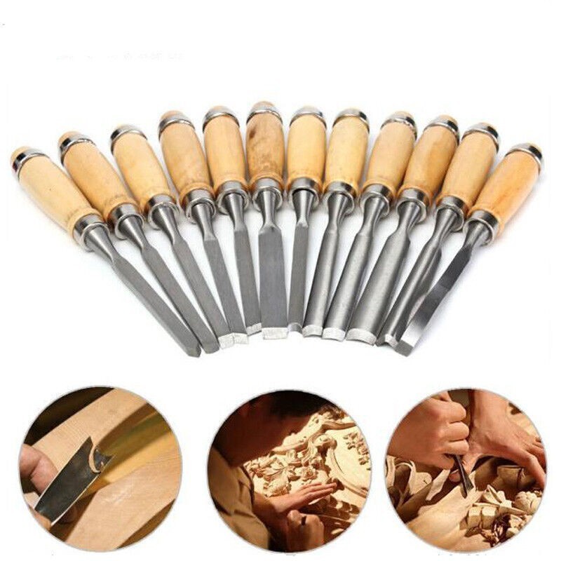 12 Piece Wood Carving Hand Chisel Tool Set Professional Woodworking Gouges Steel