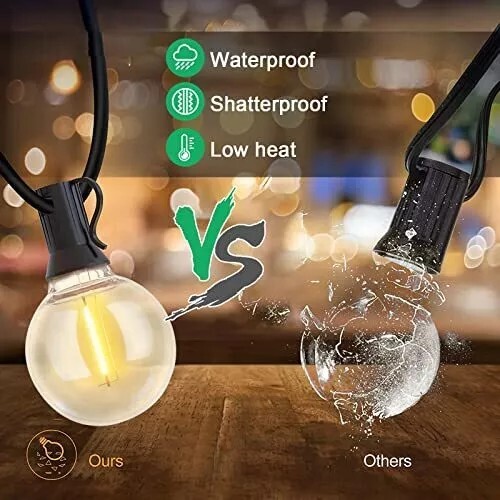 25 Pack G40 LED Light Bulbs Replacement for Outdoor String Lights E12 Base Bulb