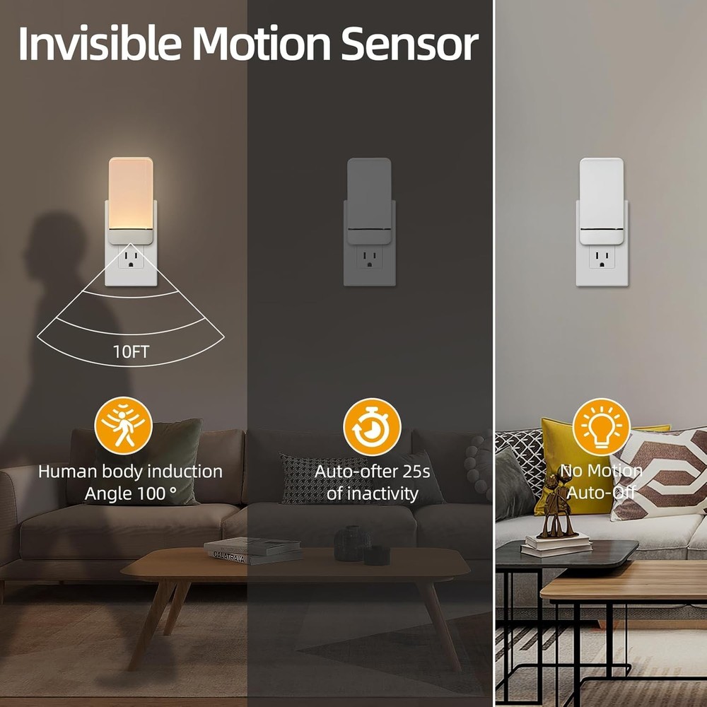 Dawnrise Night Lights Plug into Wall,Invisible Motion Sensor White