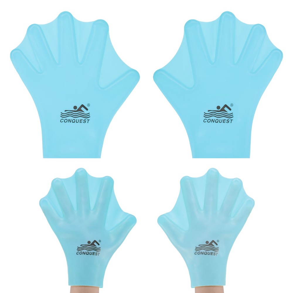 1 Pair Silicone Swimming Gloves Webbed Finger Frog Type Small Gloves Blue