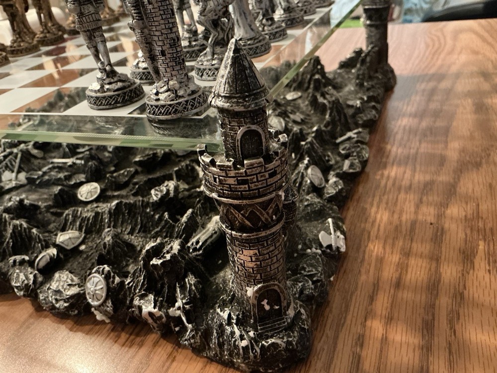 Medieval Knight Chess Set with Castle Platform & Glass Board