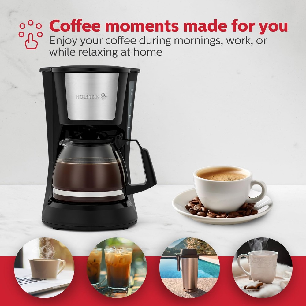 Holstein Housewares 5 Cup Drip Coffee Maker – Compact and 5 Cup, Black