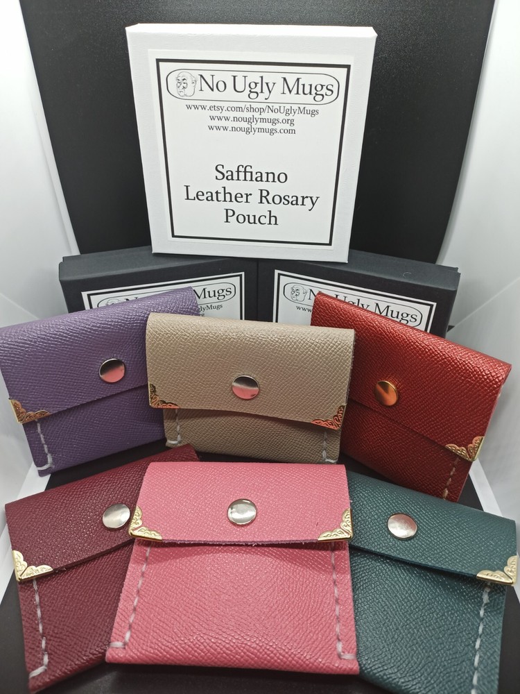 Saffiano Leather Crosshatch patterned Rosary pouch