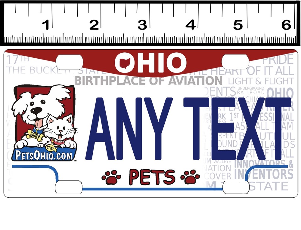 CUSTOM PERSONALIZED ALUMINUM BICYCLE MINI STATE LICENSE PLATE-OHIO PETS