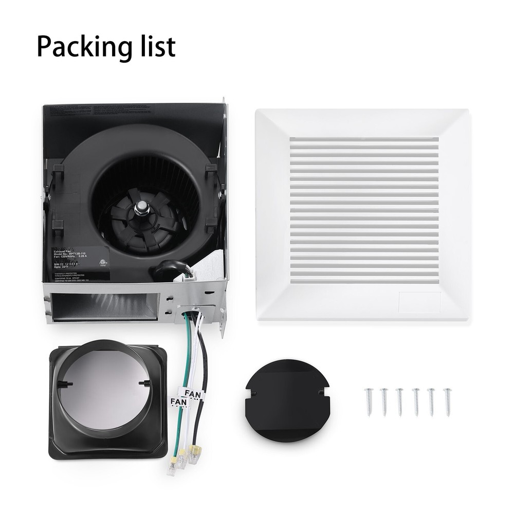 Bathroom Fan 110 CFM Ceiling Mount Energy-Saving Household Bath Vent
