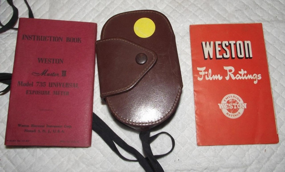 WESTON MASTER II EXPOSURE METER MODEL 735, W LEATHER CASE, & INST MANUAL, MINT