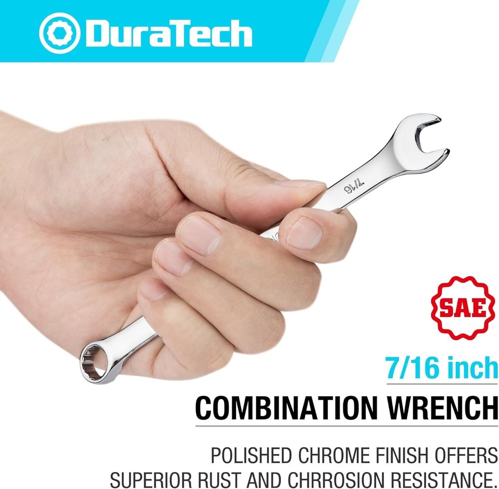 Durable 7/16" Combination Wrench with 12-Point Design and 15-Degree Offset