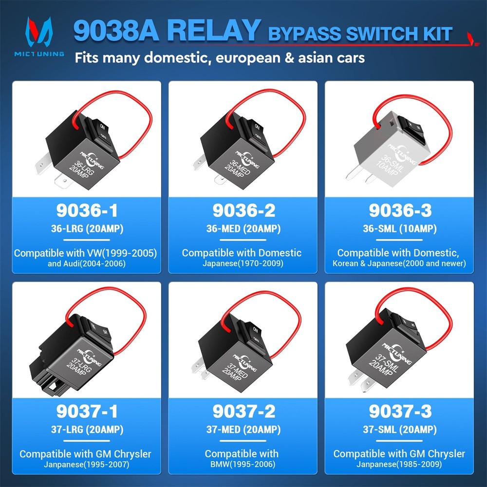 MICTUNING 9038A Relay Bypass Switch Kits with Amp Loop, Fuel Pump Relay Switch