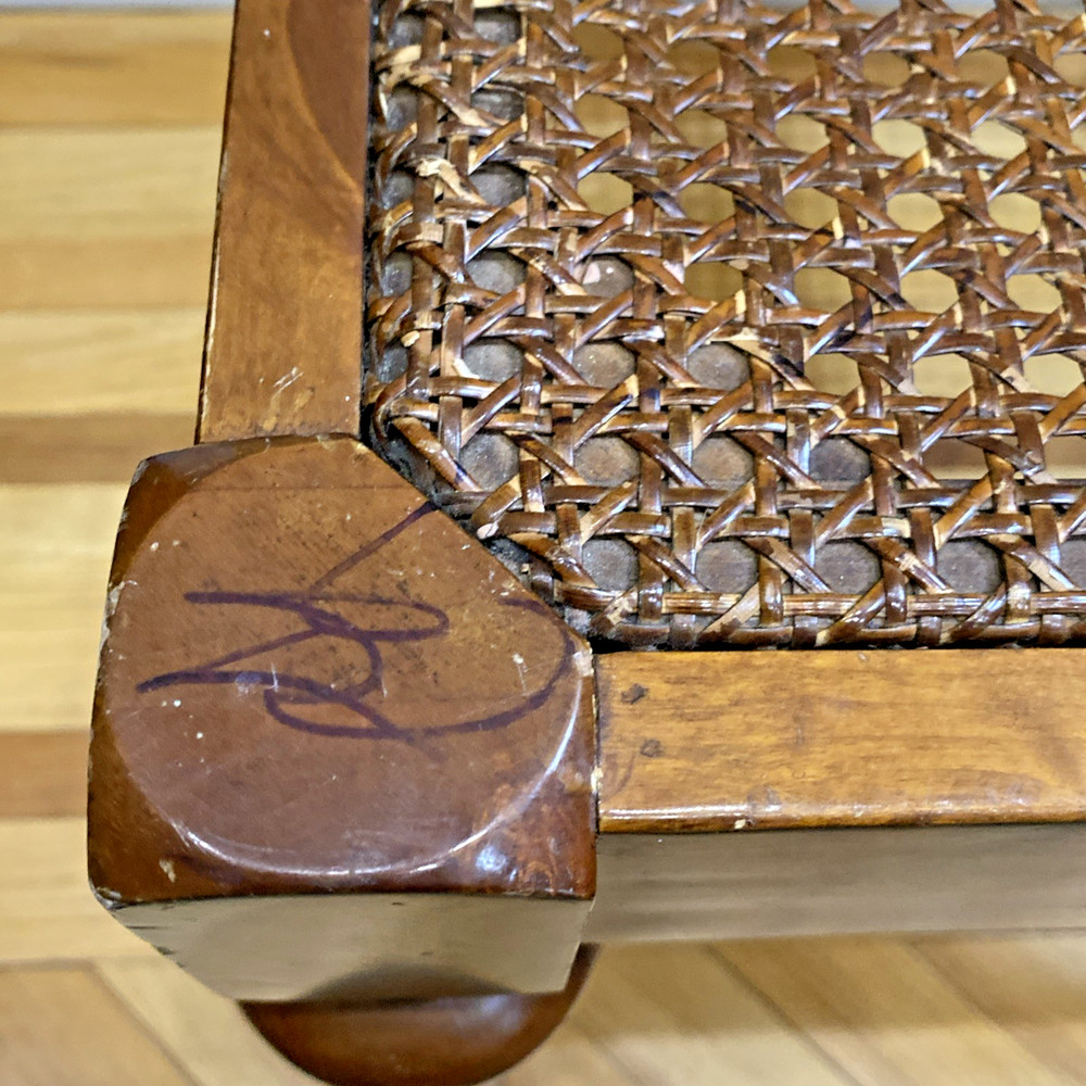 Vtg Walnut Caned Vanity Bench
