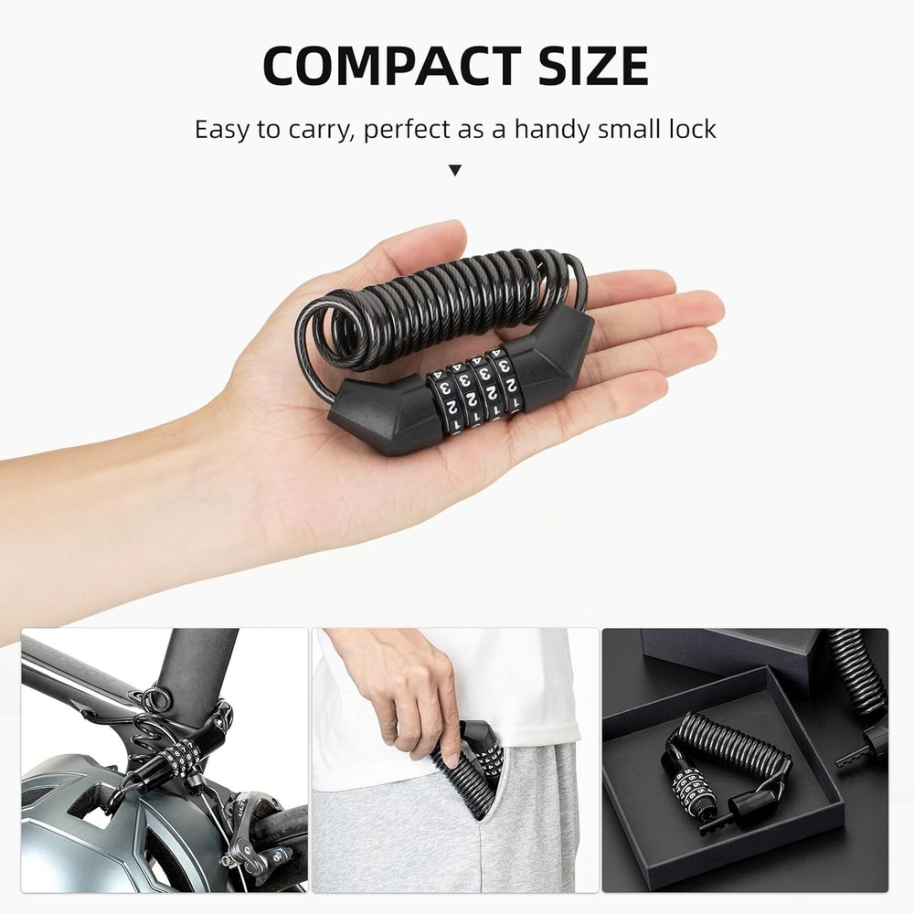 ROCKBROS Motorcycle Helmet Lock with Retractable 4-Digit Cable for Black