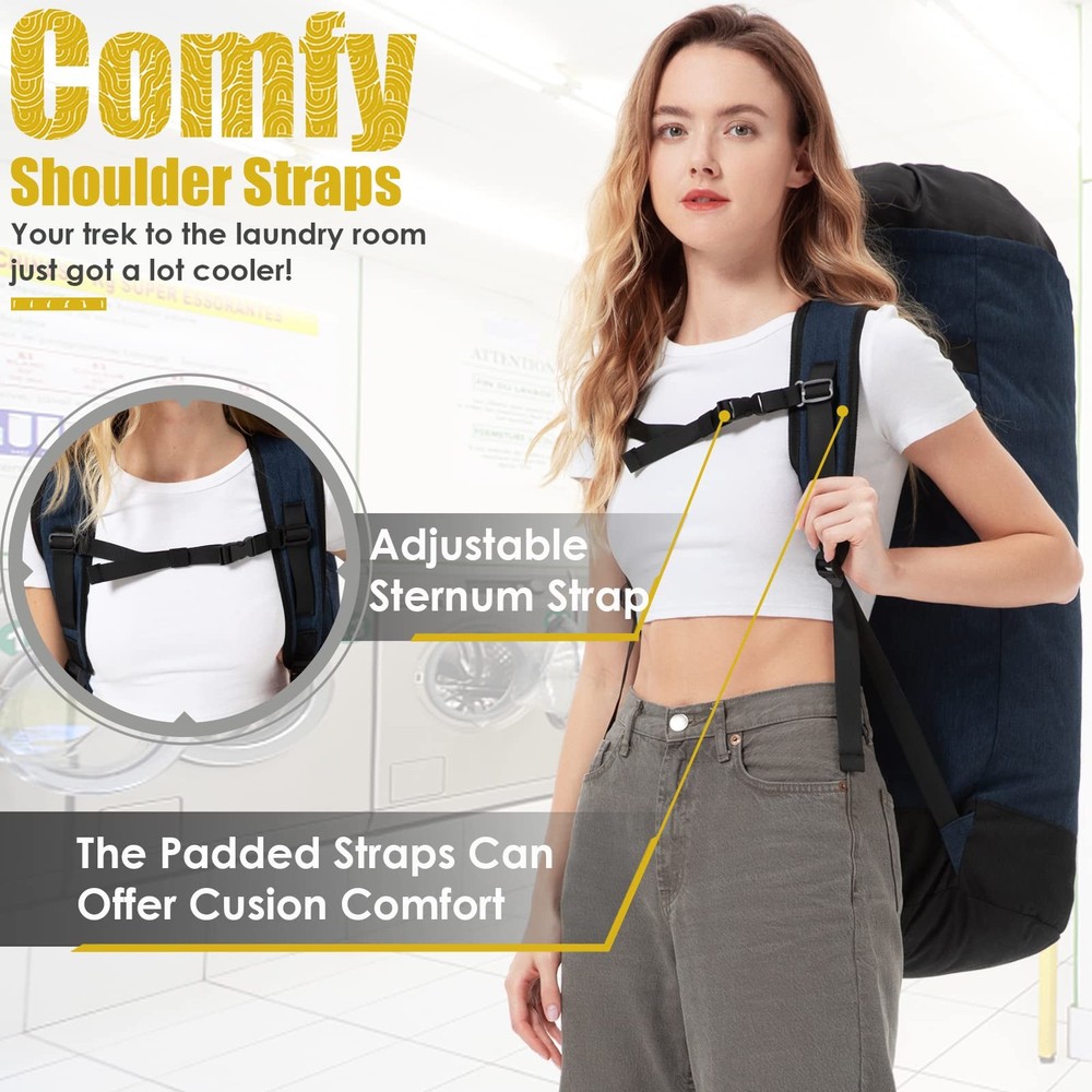 College Laundry Bag, 115L Extra Large Laundry Backpack with Shoulder Straps, ...
