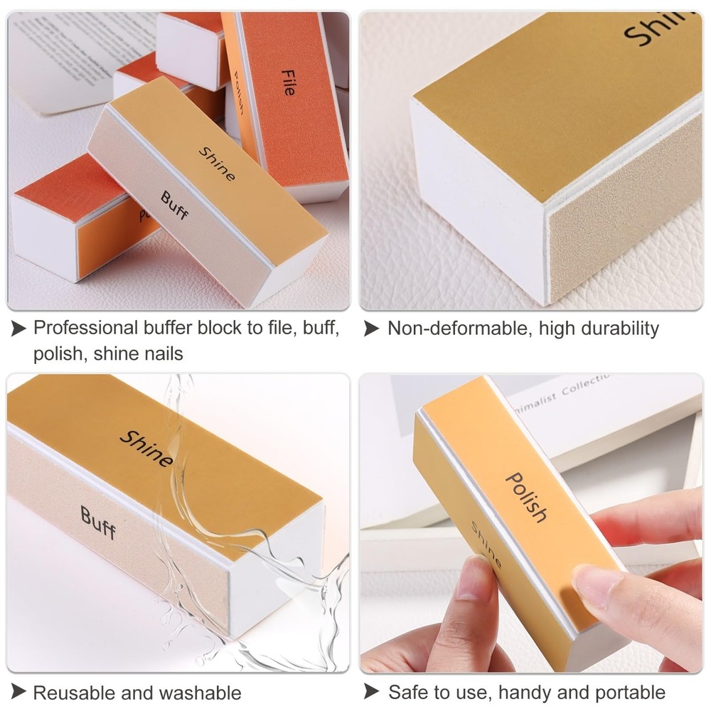 4 Way Nail Buffer Block 4Pcs Reusable Nail Shine Buffing Blocks Washable Smoo...