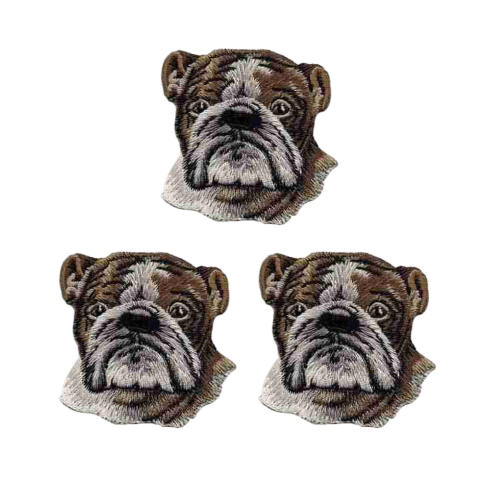 English Bulldog Head (3-Pack) Iron On Patch