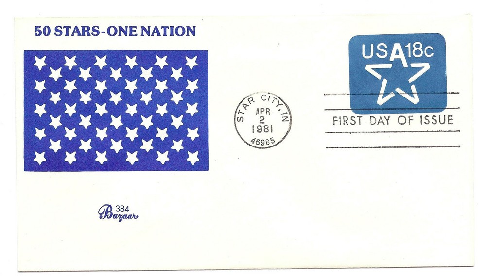 U593 18c Star embossed Stamped Envelope Bazaar FDC