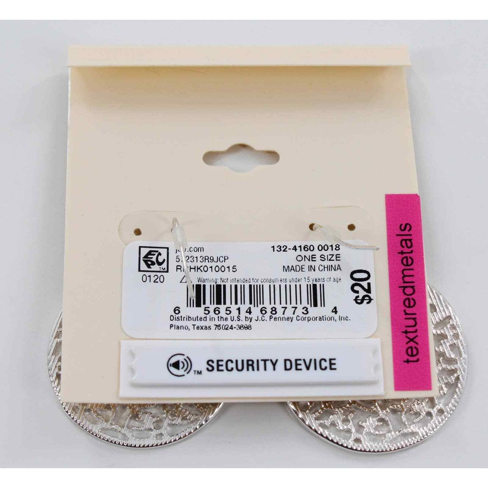 Erica Lyons Round Ornate Silver Disc Earrings #E1025