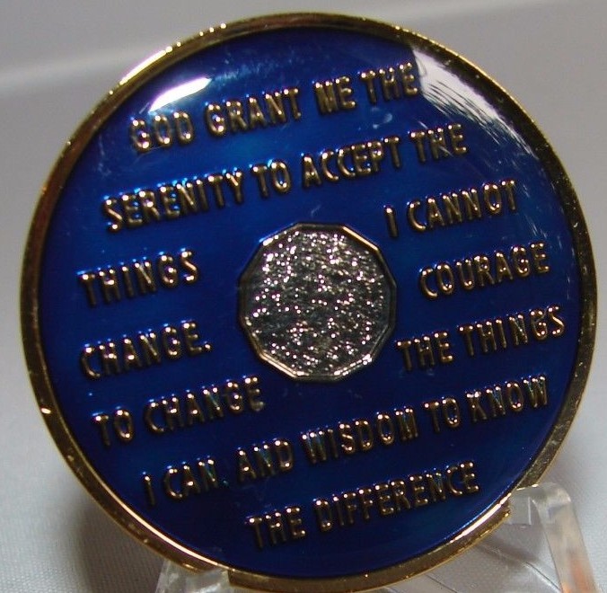 Blue Alcoholics Anonymous 20 Year AA Medallion Coin Chip Token Sobrity Sober