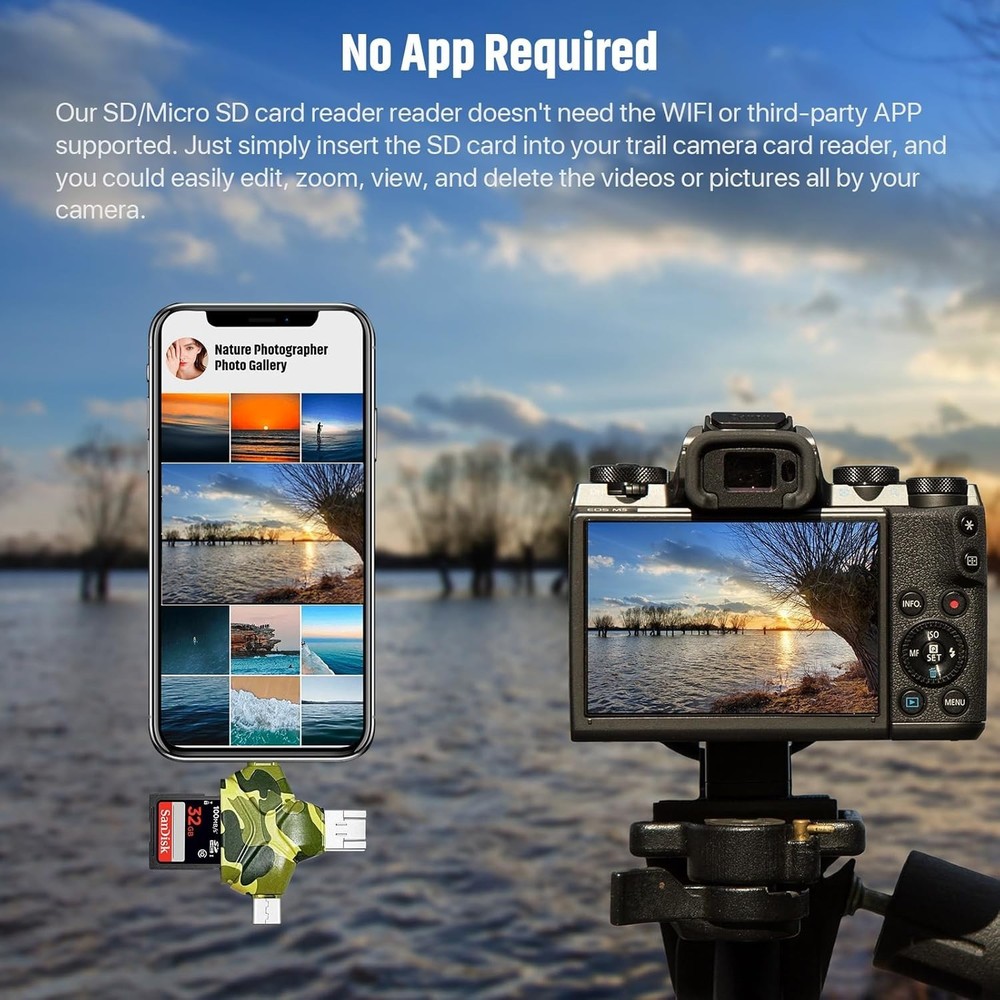 SD/Micro SD Card Reader for iPhone/iPad/Android/Mac/Computer/Camera, 4 in 1 T...