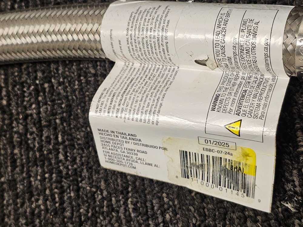 (QTY 2) Everbilt 1000 047 565 Water Heater Supply Line 3/4" x 3/4" x 24"