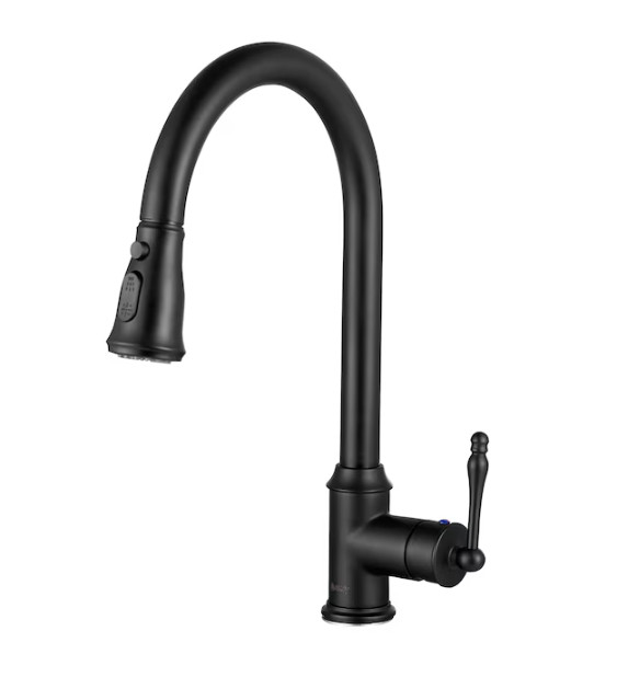 Akdy KF0009 Single Handle Pull-down Kitchen Faucet, Matte Black