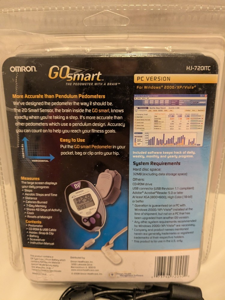 Omron Go Smart Dual-Axis Pocket Pedometer HJ-720ITC PC Version Open Box