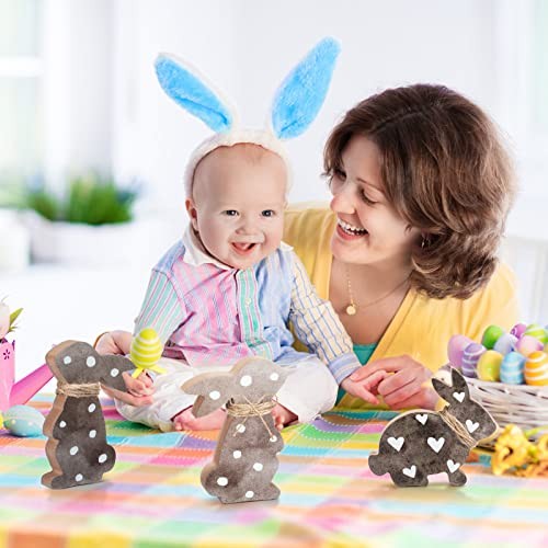 4 Pcs Easter Decorations Easter Bunny Wooden Table Sign Tabletop Rabbit Brown