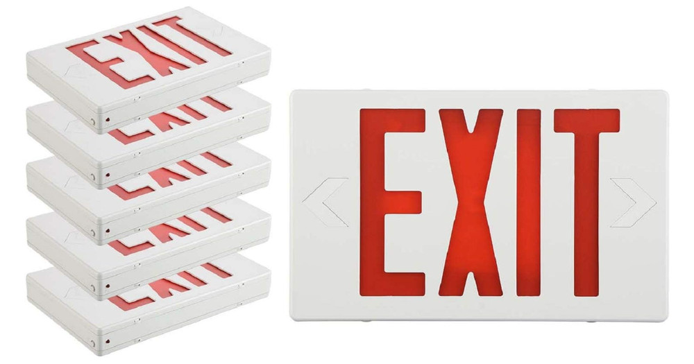 6 Packs Led Red Exit Sign & Emergency Exit Lights with Battery Backup Set.